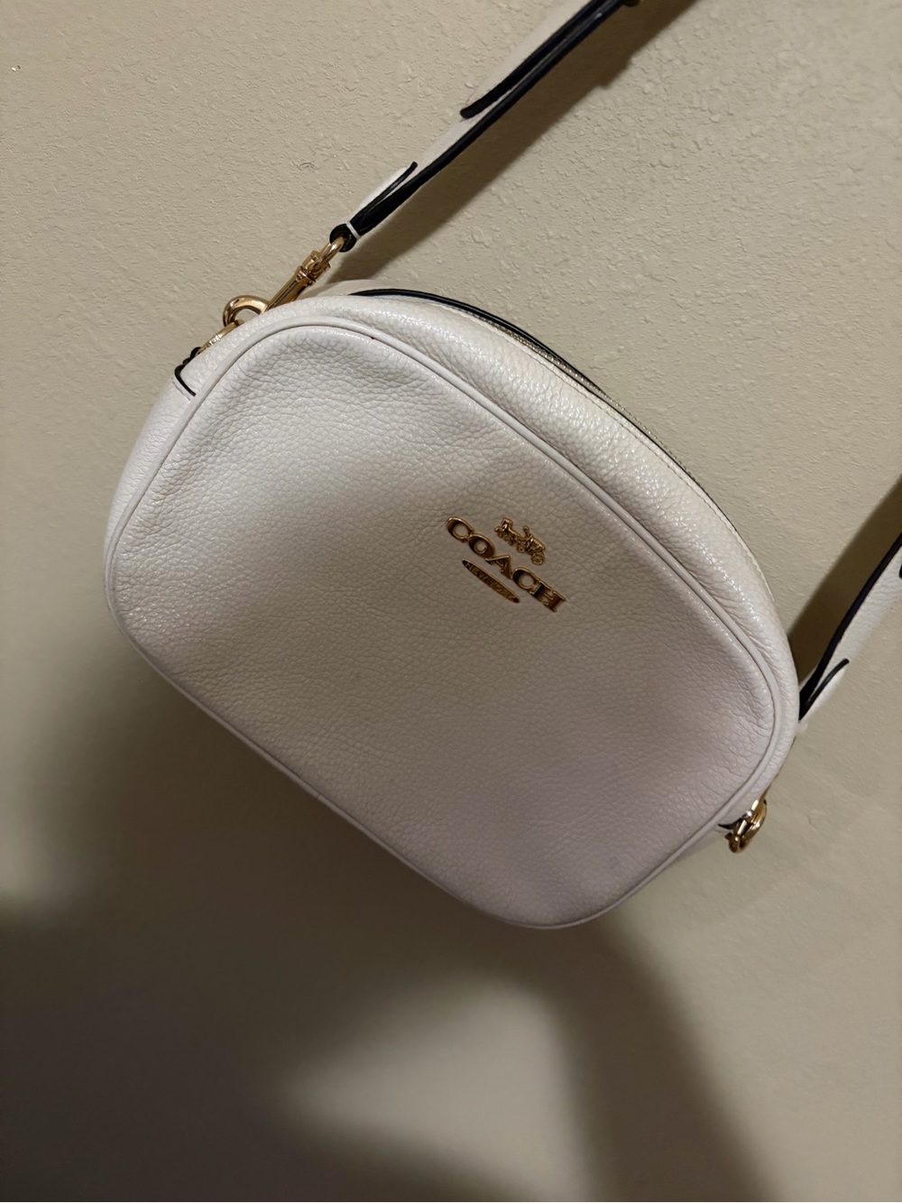 COACH White Pebbled Leather Crossbody with Gold Hardware